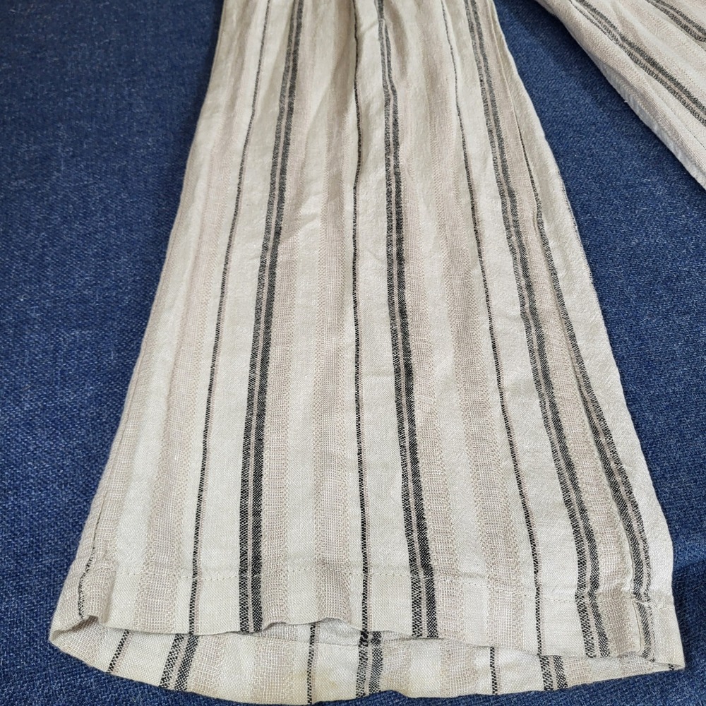 Rewash Womens XS Linen Blend Wide Leg Smocked Waist Striped Pants Beige Black - Picture 3 of 7